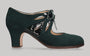 Zapato de baile flamenco profesional ante verde botella y adorno charol negro