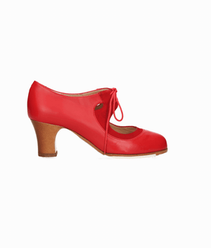 Zapato de baile flamenco profesional piel rojo con cordones