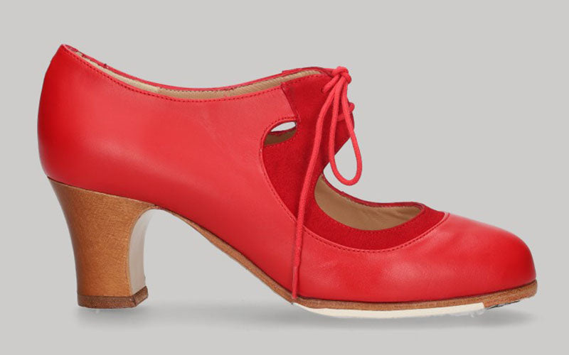 Zapato de baile flamenco profesional piel rojo con cordones