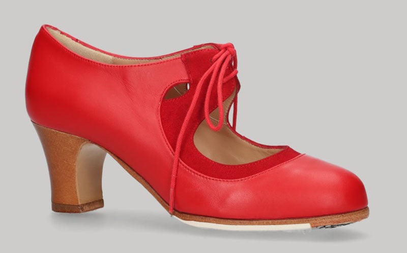 Zapato de baile flamenco profesional piel rojo con cordones