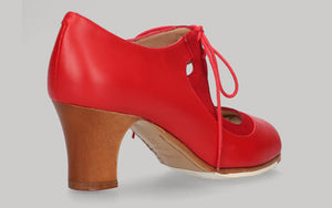 Zapato de baile flamenco profesional piel rojo con cordones