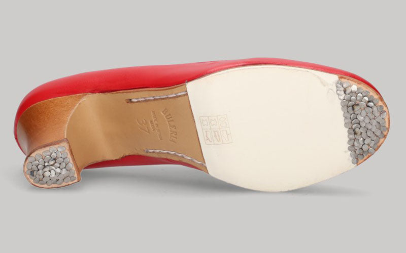 Zapato de baile flamenco profesional piel rojo con cordones