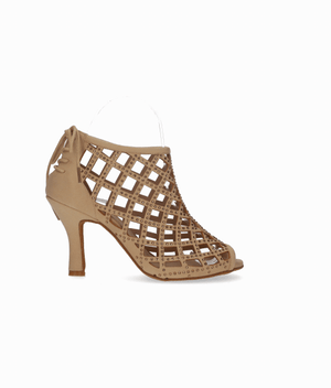 Zapato calado abotinado para baile de salón beige calado con cierre cremallera en el talón