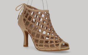 Zapato calado abotinado para baile de salón beige calado con cierre cremallera en el talón
