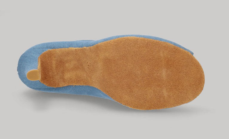 Zapato abotinado para baile de salón de lona vaquera azul claro con cordones y cierre de cremallera en talón