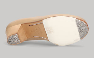 Zapato de baile flamenco profesional piel beige y fantasía negro con cordones