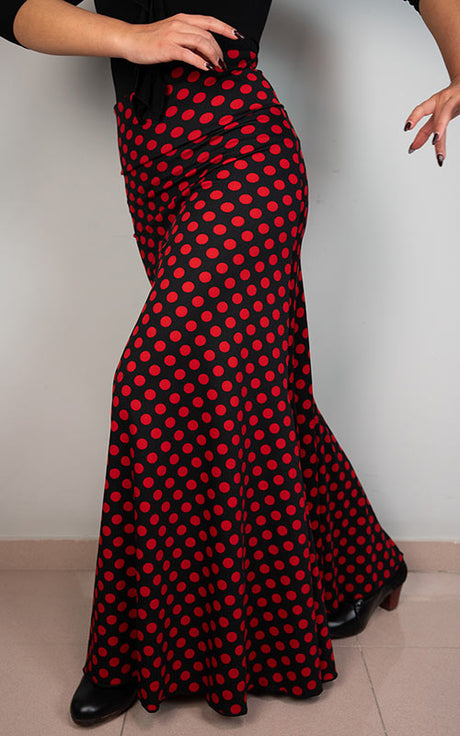 Falda flamenco negra con lunares rojos con mucho vuelo