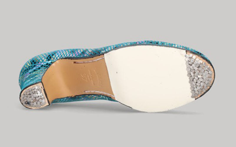 Zapato de baile flamenco profesional piel fantasía multicolor y ante negro con cordones