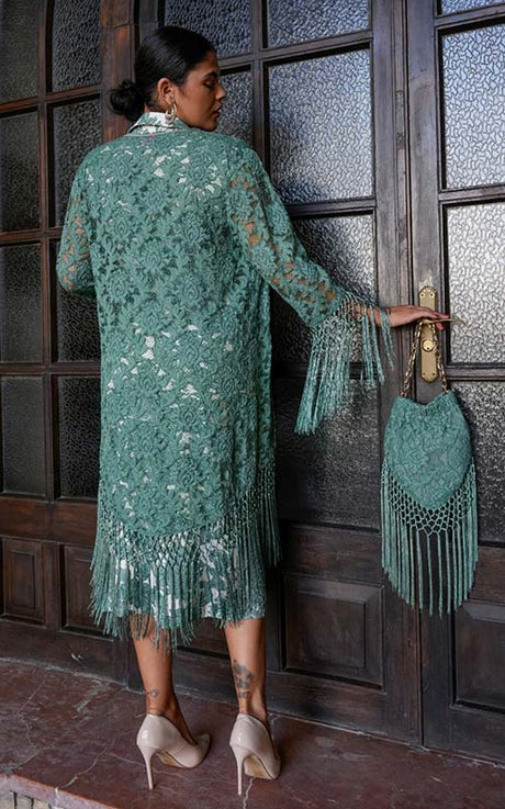 Chaqueta Saeta verde agua de encaje terminada en flecos enrejados