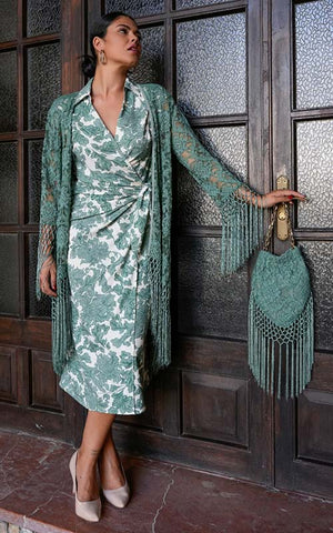 Chaqueta Saeta verde agua de encaje terminada en flecos enrejados