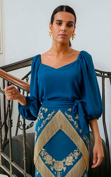 Top Lumbre de gasa liso color azul
