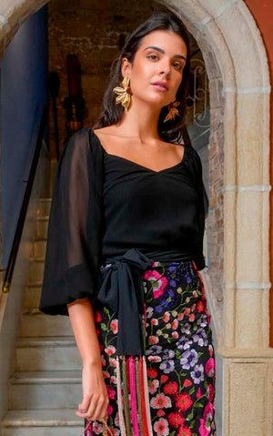 Top Destino de gasa negro liso