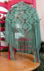 Mantón  Saeta de encaje color verde agua con flecos