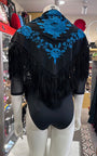 Mantoncillo negro bordado con flores en color azul 140 cm.