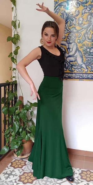 Jupe flamenco ajustée vert bouteille avec beaucoup d'évasement