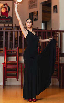 Vestido-Falda flamenco Farolillo de punto elástico negro anudado al cuello