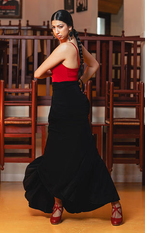 Vestido-Falda flamenco Farolillo de punto elástico negro anudado al cuello