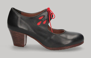 Zapato de Baile Flamenco Profesional Piel Negro con Tacón Cubano