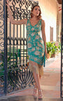 Vestido Bulería Mantón verde claro Bordado en beige con Flecos beige