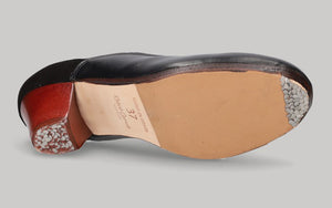 Zapato de baile flamenco profesional combinado en piel y ante negro con cordones