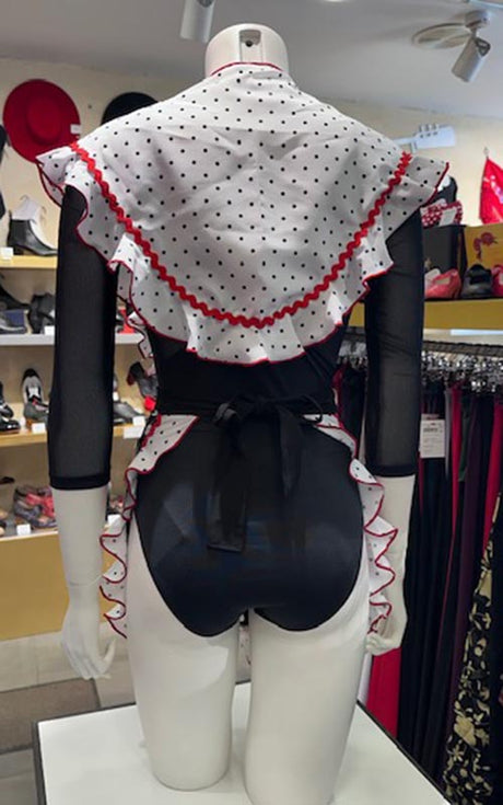 Conjunto delantal y mantoncillo  flamenco negro y blanco con lunares