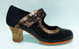 Zapato de baile flamenco profesional charol coco con ante negro y fantasía oro