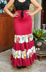 Falda flamenco granate combinada con crespón estampado