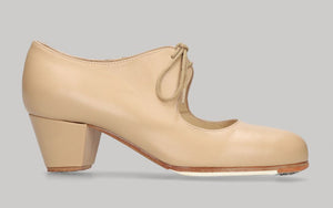 Zapato de baile flamenco semiprofesional piel beige tacón cubano
