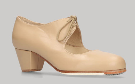 Zapato de baile flamenco semiprofesional piel beige tacón cubano