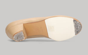 Zapato de baile flamenco semiprofesional piel beige tacón cubano
