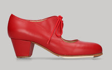 Zapato de baile flamenco semiprofesional piel rojo tacón cubano