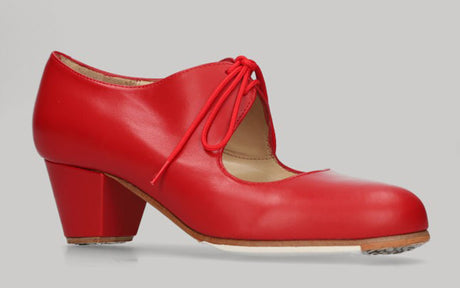 Zapato de baile flamenco semiprofesional piel rojo tacón cubano