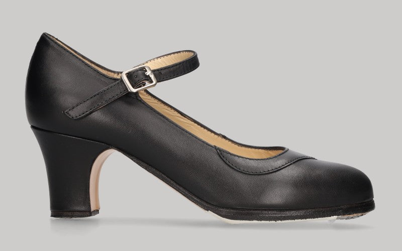 Zapato de baile flamenco semiprofesional piel negro con hebilla