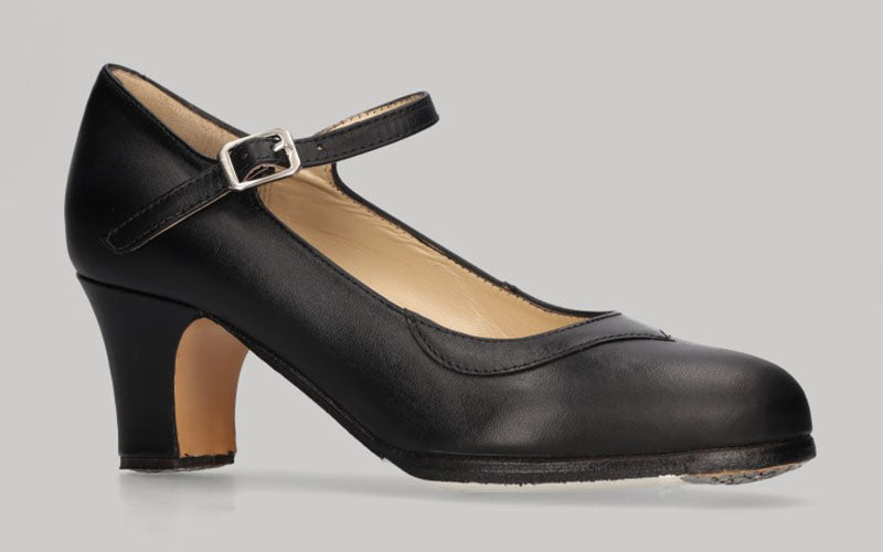 Zapato de baile flamenco semiprofesional piel negro con hebilla