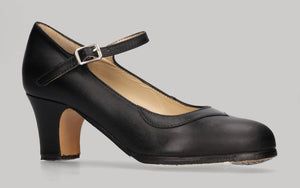 Zapato de baile flamenco semiprofesional piel negro con hebilla