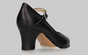 Zapato de baile flamenco semiprofesional piel negro con hebilla