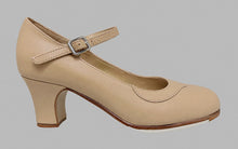 Zapato de baile flamenco semiprofesional piel beige con hebilla