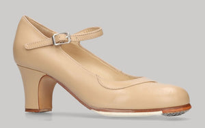 Zapato de baile flamenco semiprofesional piel beige con hebilla