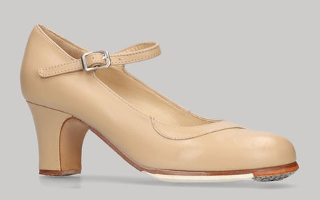 Zapato de baile flamenco semiprofesional piel beige con hebilla