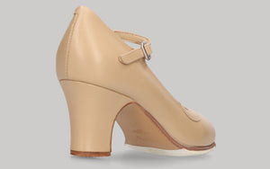 Zapato de baile flamenco semiprofesional piel beige con hebilla