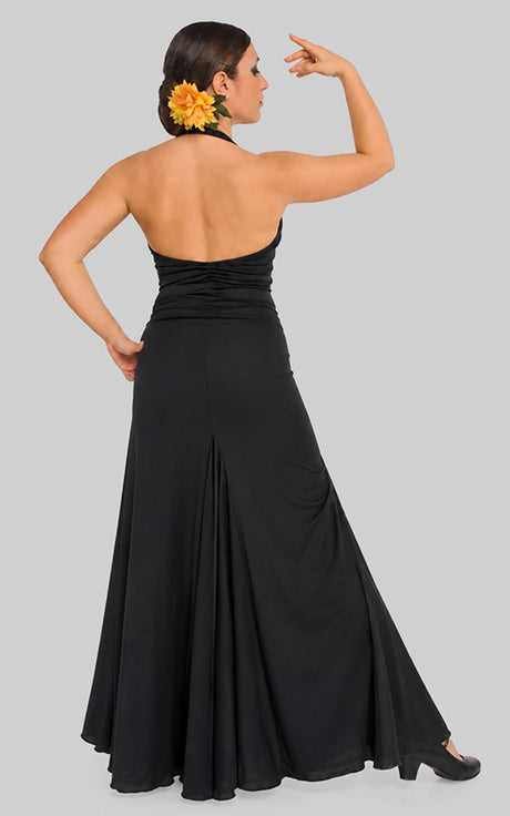 Black lycra knit flamenco skirt with 3 panels and 3 godets
