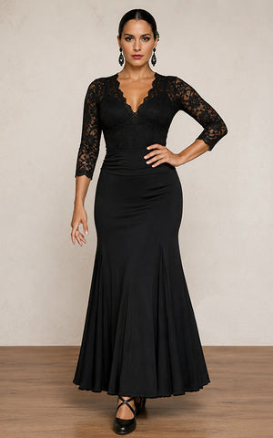 Falda flamenco de punto licra negro con 3 palas y 3 godets