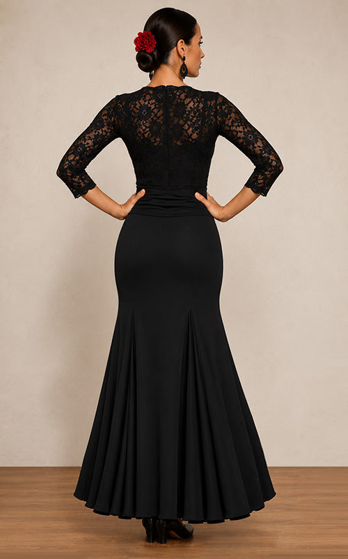 Falda flamenco de punto licra negro con 3 palas y 3 godets