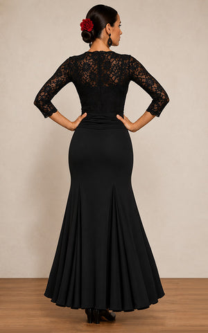 Falda flamenco de punto licra negro con 3 palas y 3 godets