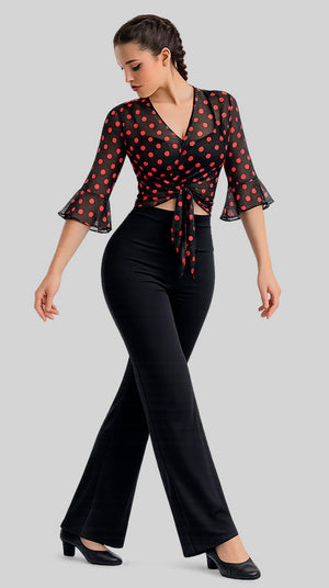 Cárdigan flamenco negro de microtul con estampado de lunares rojos