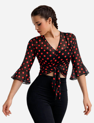 Cárdigan flamenco negro de microtul con estampado de lunares rojos