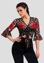 Black tulle flamenco cardigan with floral and polka dot print