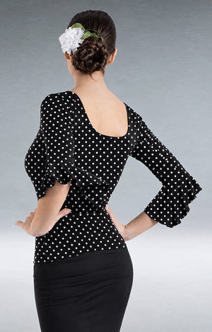 Top flamenco negro con lunares blancos pequeños