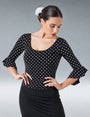 Top flamenco negro con lunares blancos pequeños