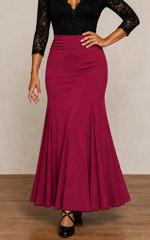 Falda flamenco de punto licra color cereza con 3 palas y 3 godets